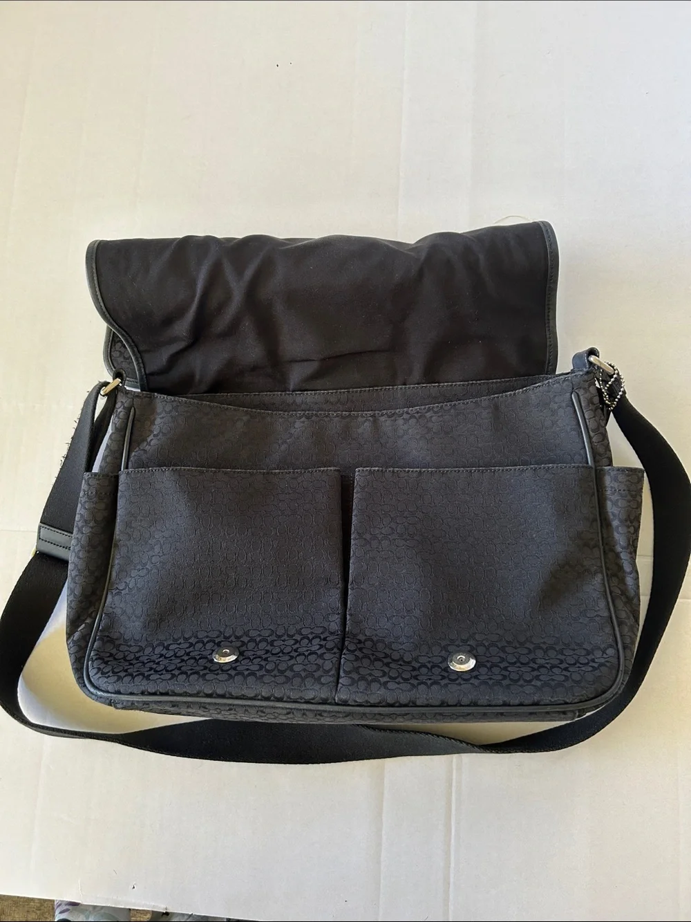 COACH BLACK SIGNATURE HUDSON COMMUTER LAPTOP MESSENGER BAG